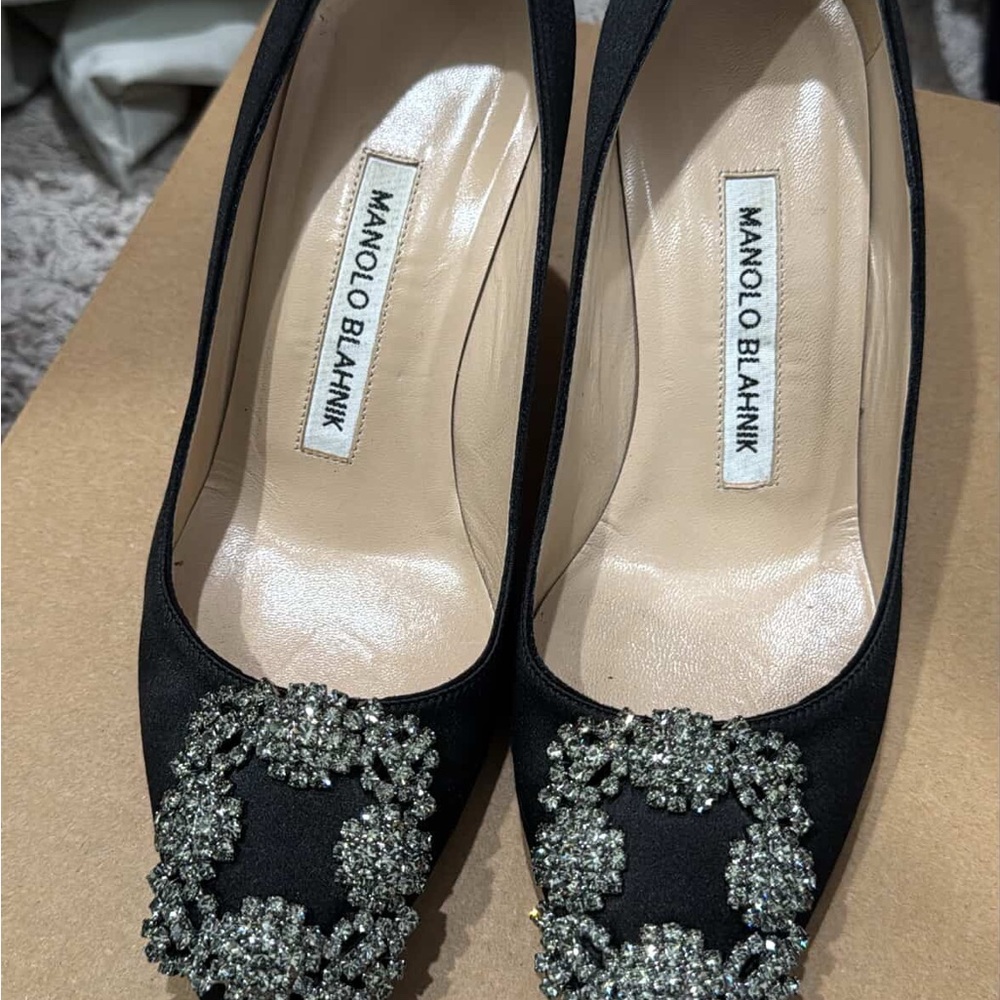 Manolo Blahnik Black Heels with Sparkling Embellishments